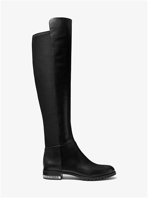 michael michael kors sabrina chain-embellished suede boots|sabrina stretch leather boot.